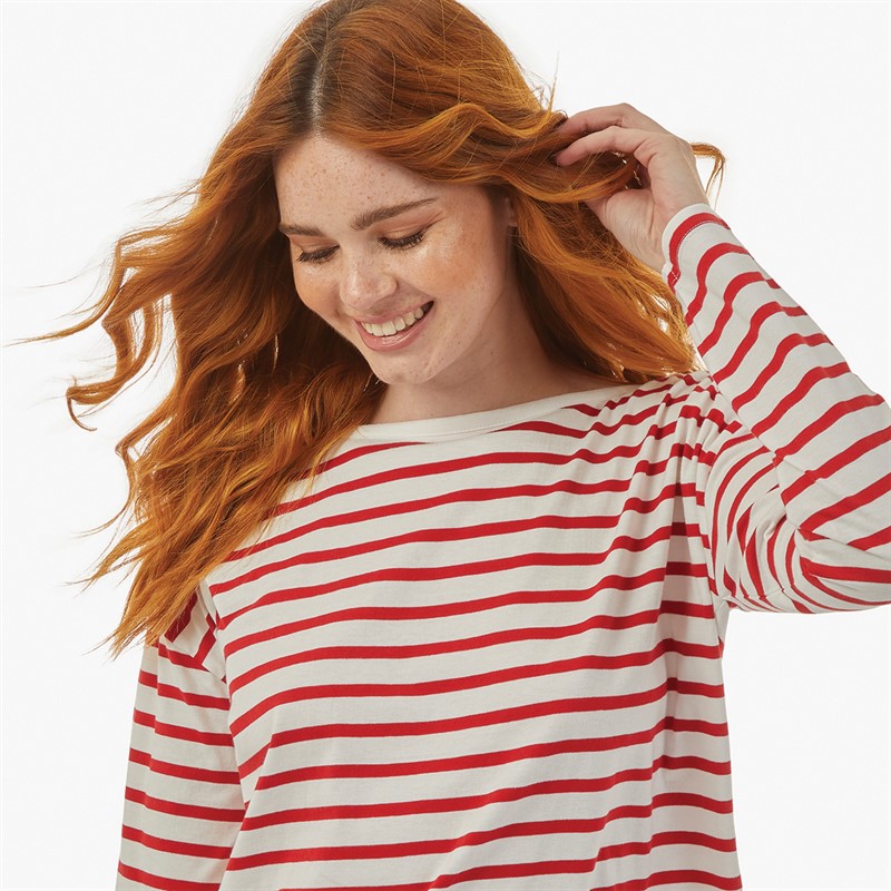 French Connection Womens Boat Neck Breton Long Sleeve Top Winter White/Red