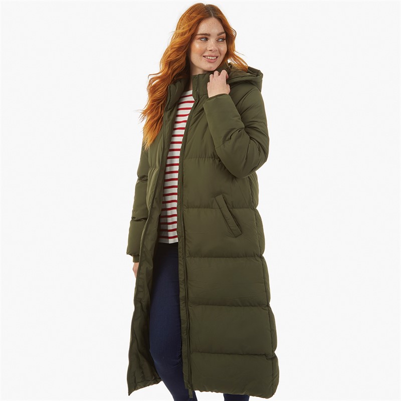 Buy French Connection Womens Row Long Puffer Coat Dark Khaki