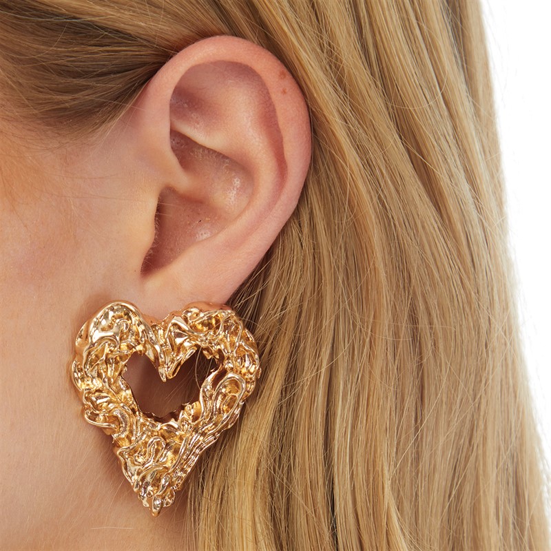 French Connection Womens Textured Heart Earrings Gold