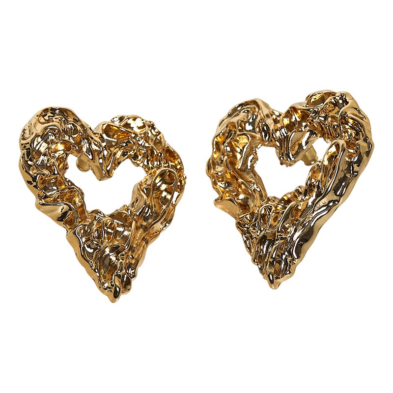 French Connection Womens Textured Heart Earrings Gold