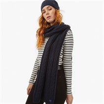 French Connection Womens Cable Scarf And Beanie Set Midnight/Paradise Blue