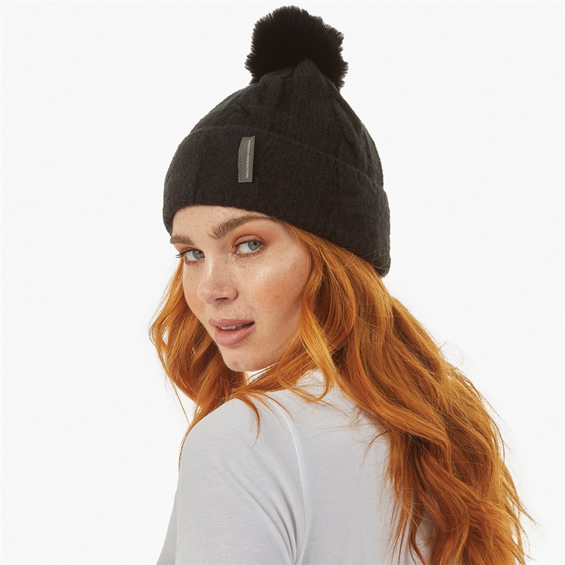 French Connection Womens Cable Pom Beanie Black