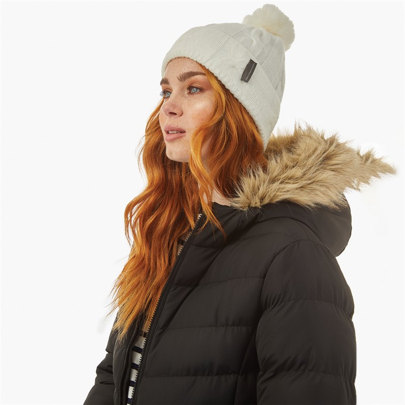 French Connection Womens Cable Pom Beanie Winter White