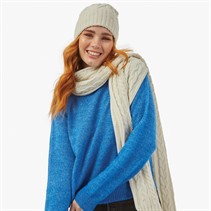 French Connection Womens Cable Scarf And Beanie Set Winter White/Camel