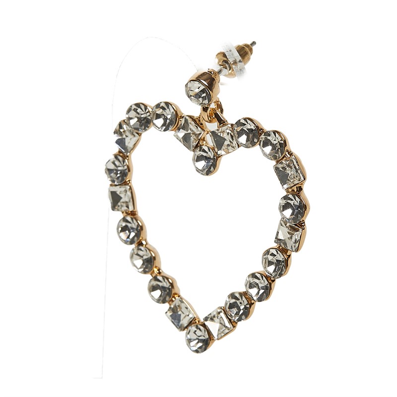 French Connection Womens Crystal Heart Earrings Gold