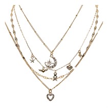 French Connection Womens Four Tiered Moon Necklace Gold