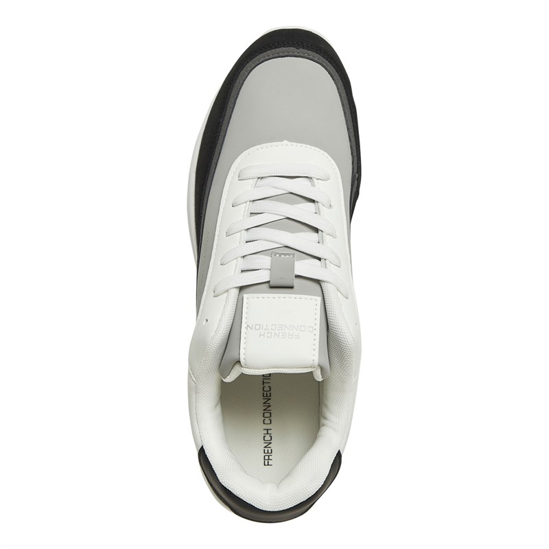 French Connection Mens PU/Suede Block Trainers White/Black