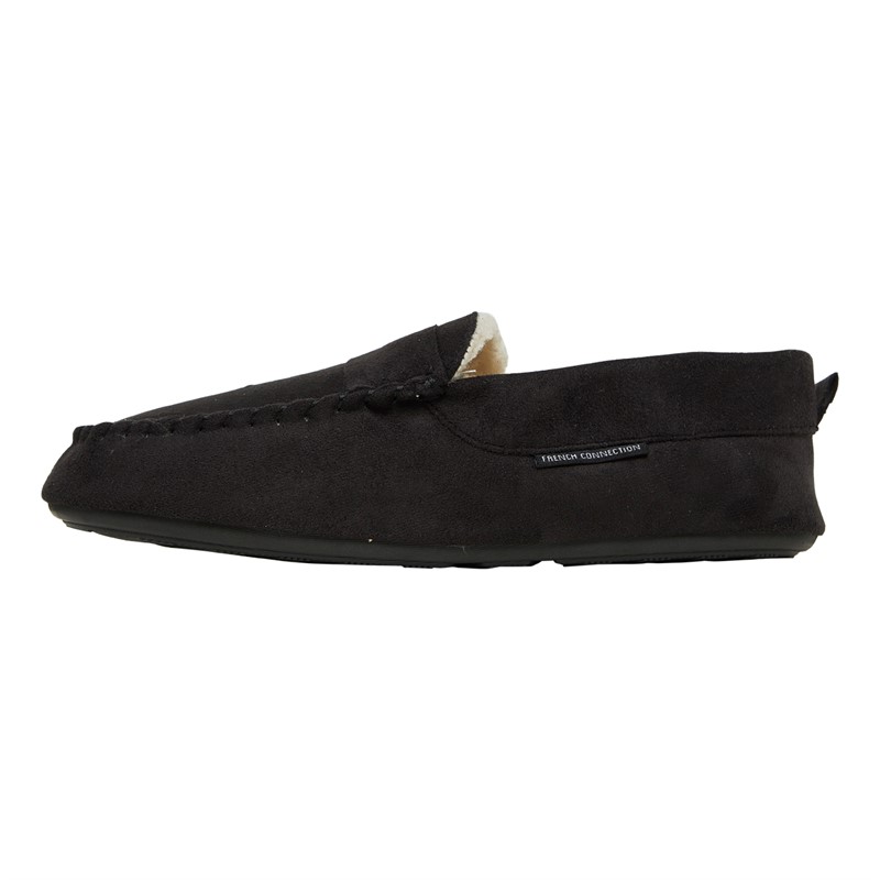 French Connection Mens Mocassin 2 Slippers Black