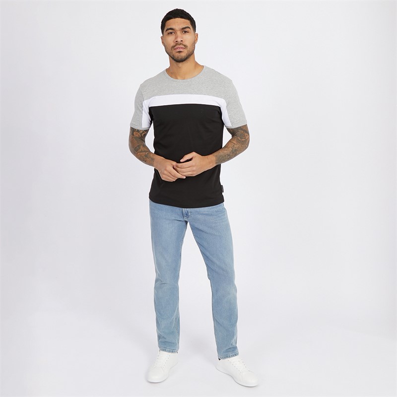 French Connection Mens Block Piping T-Shirt Light Grey Mel/White/Black
