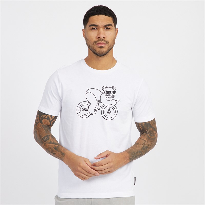 French Connection Mens Bike Rude Bear T-Shirt White/Black - Size XL