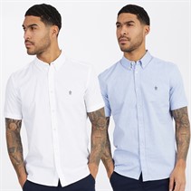 French Connection Mens Two Pack Short Sleeve Oxford Shirts White/Sky