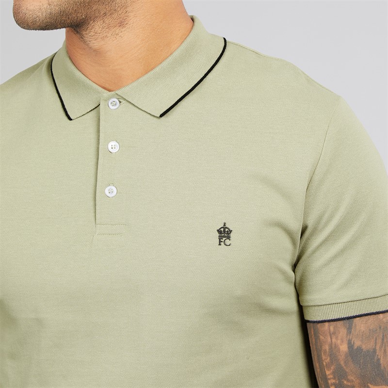 French Connection Mens Tipped Pique Polo Shirt New Sage/Marine