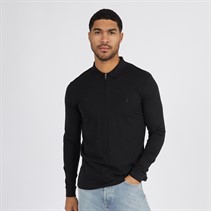 French Connection Mens Jersey Zip Long Sleeve Polo Black