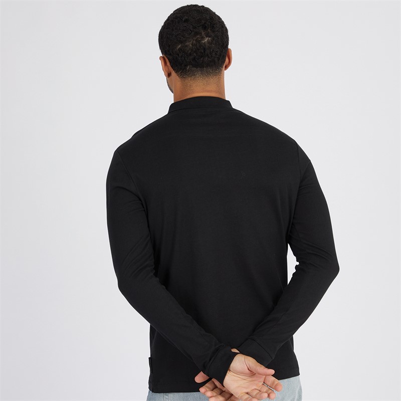 French Connection Mens Jersey Zip Long Sleeve Polo Black