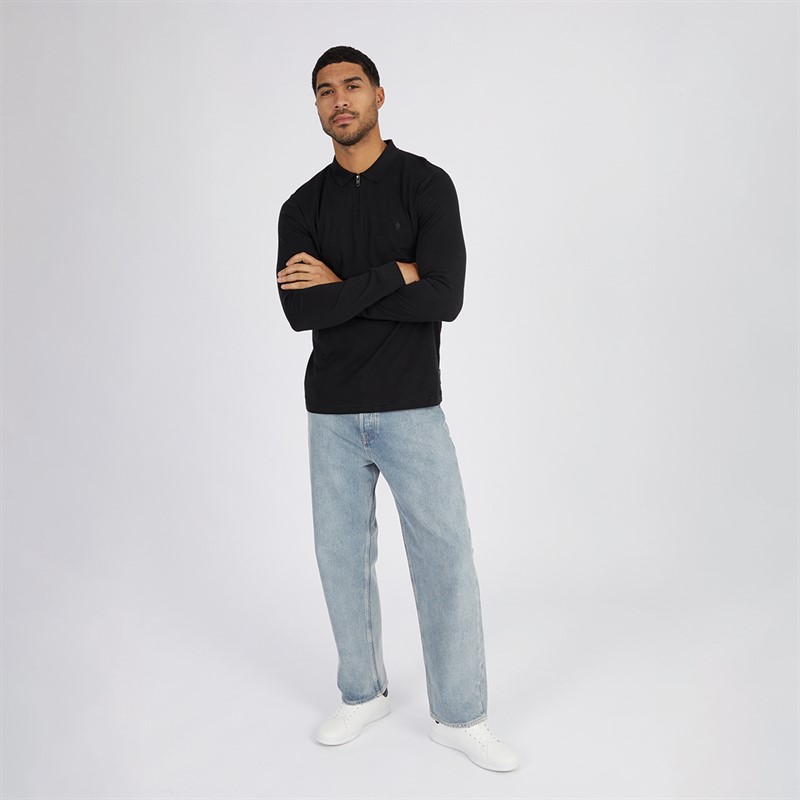 French Connection Mens Jersey Zip Long Sleeve Polo Black