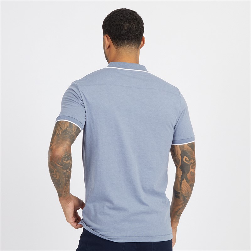 French Connection Mens Trophy Tipped Polo Light Blue Mel/White