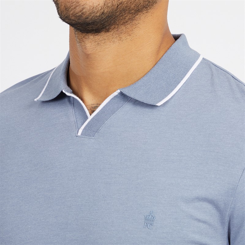 French Connection Mens Trophy Tipped Polo Light Blue Mel/White