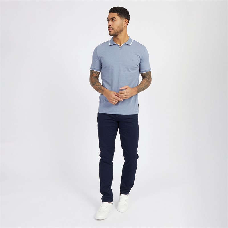 French Connection Mens Trophy Tipped Polo Light Blue Mel/White