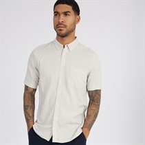 French Connection Mens Short Sleeve Linen Shirt Stone