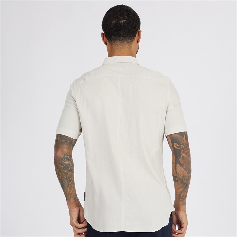 French Connection Mens Short Sleeve Linen Shirt Stone