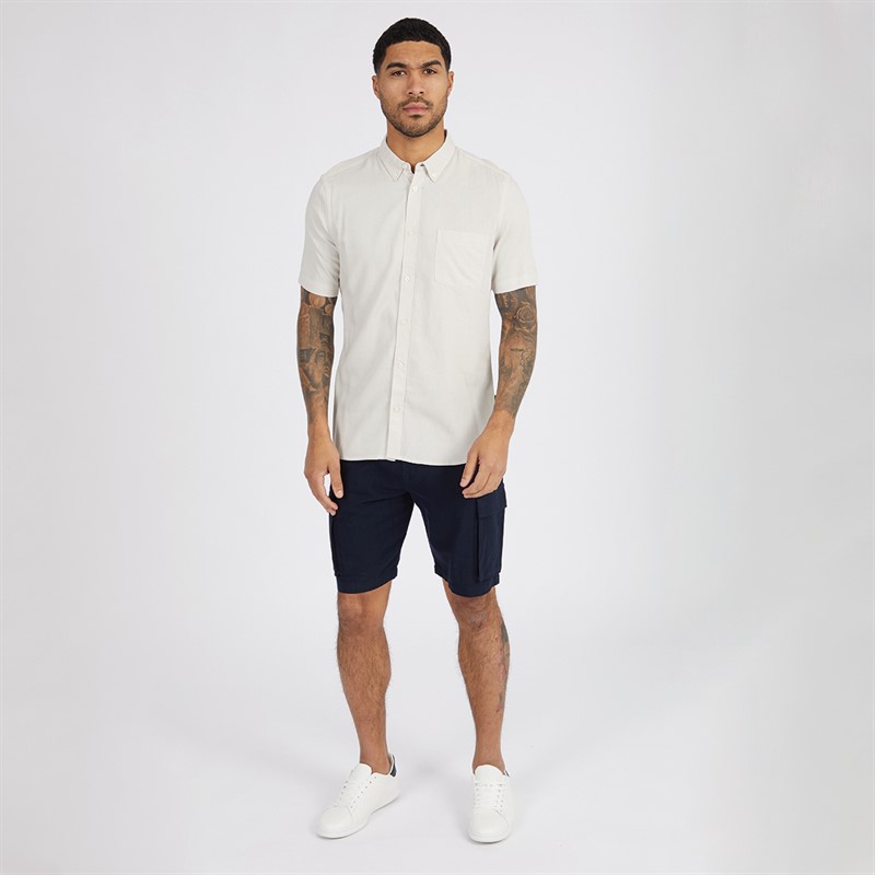 French Connection Mens Short Sleeve Linen Shirt Stone
