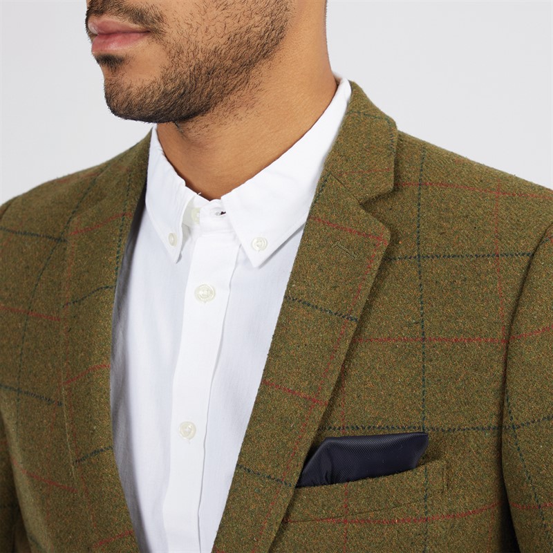 French Connection Mens Tweed Square Blazer Olive