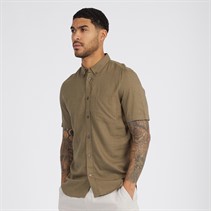 French Connection Mens Short Sleeve Linen Shirt Khaki