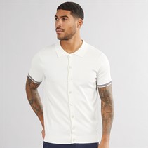 French Connection Mens Short Sleeve Tipped Knitted Shirt Ecru/Marine