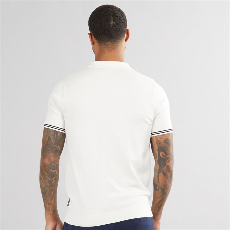 French Connection Mens Short Sleeve Tipped Knitted Shirt Ecru/Marine