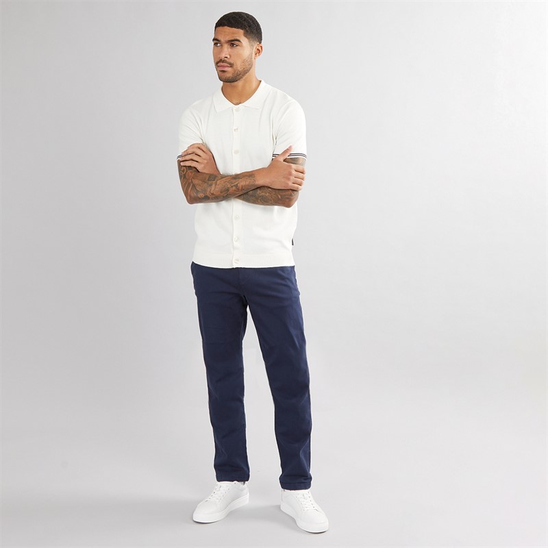 French Connection Mens Short Sleeve Tipped Knitted Shirt Ecru/Marine