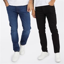 French Connection Mens FCUK Two Pack Slim Fit Jeans Blk01 - Black/Ind05 - Darkwash