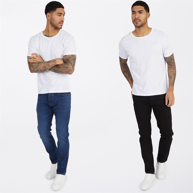 French Connection Mens FCUK Two Pack Slim Fit Jeans Blk01 - Black/Ind05 - Darkwash