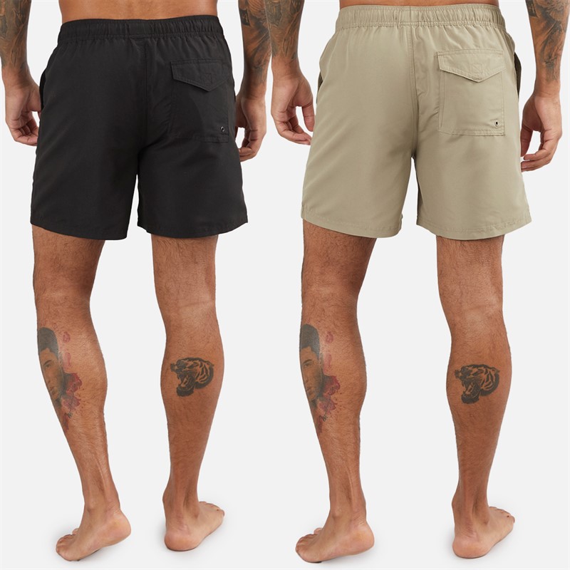 French Connection Mens FCUK Two Pack Swim Shorts Multi 2 - Black/Light Khaki