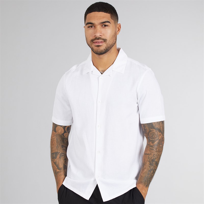 French Connection Mens Short Sleeve Linen Shirt White