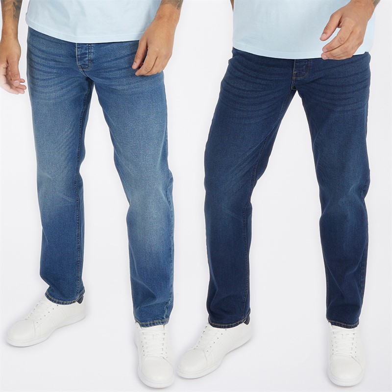 French Connection Mens FCUK Two Pack Regular Fit Jeans Ind50 - Midwash/Ind55 - Stonewash