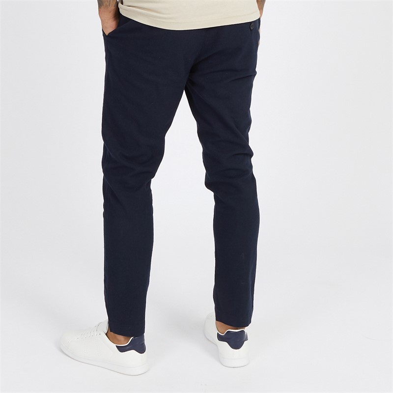 French Connection Mens Drawstring Linen Trousers Marine