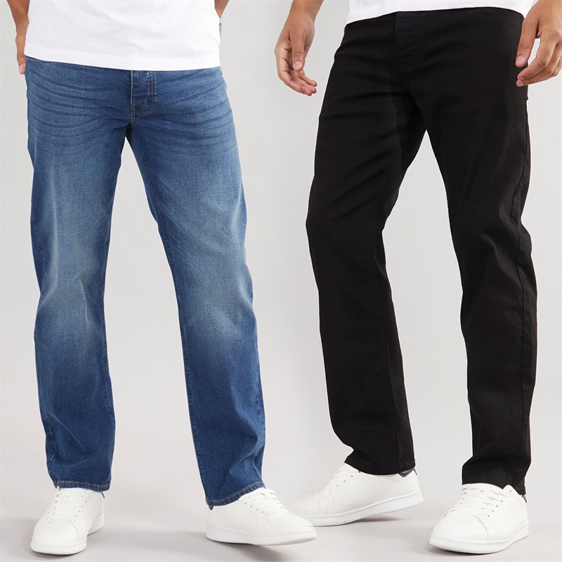 French Connection Mens Two Pack Regular Fit Jeans IND15 Darkwash/BLK01 Black