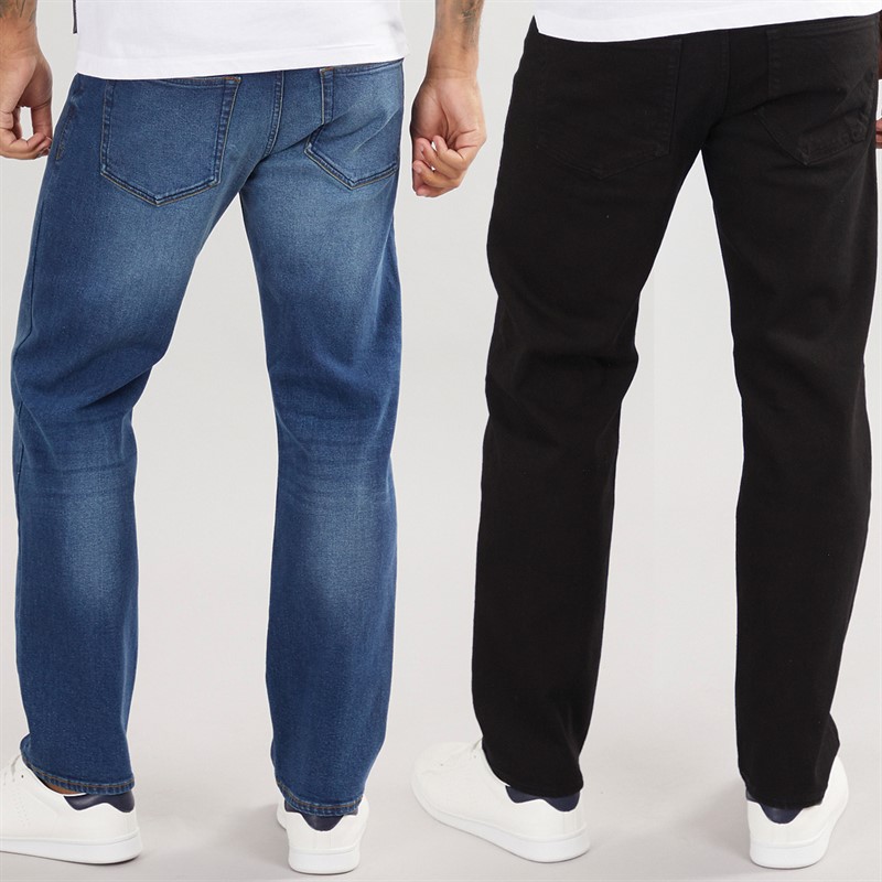 French Connection Mens Two Pack Regular Fit Jeans IND15 Darkwash/BLK01 Black