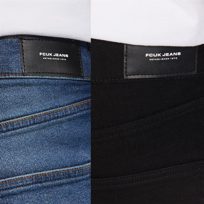 French Connection Mens Two Pack Regular Fit Jeans IND15 Darkwash/BLK01 Black