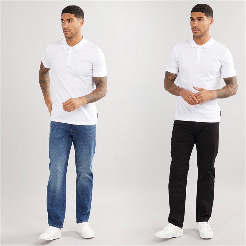 French Connection Mens Two Pack Regular Fit Jeans IND15 Darkwash/BLK01 Black