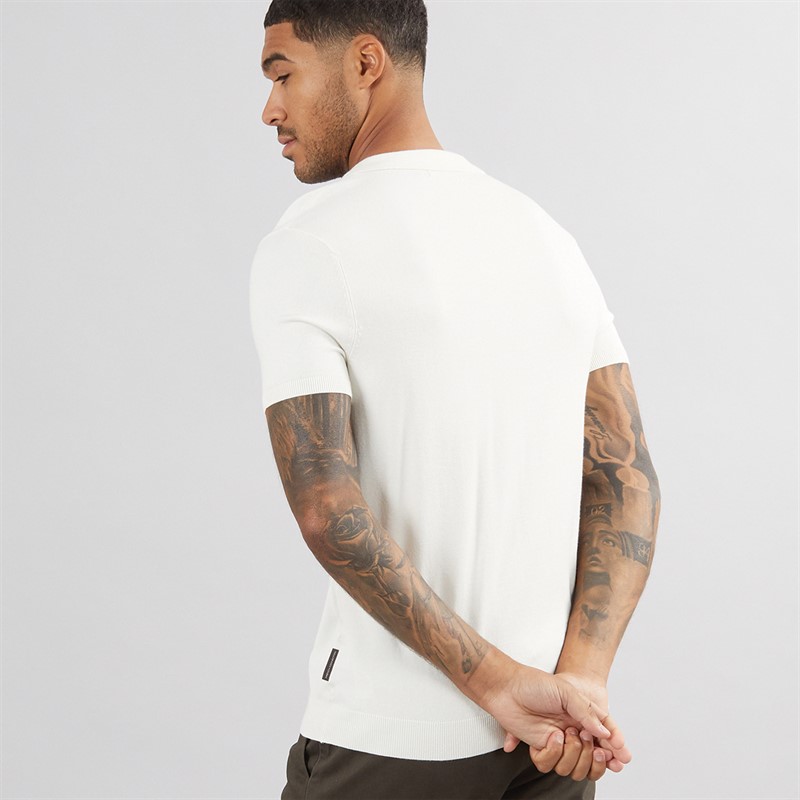 French Connection Mens Short Sleeve Trophy Polo Ecru