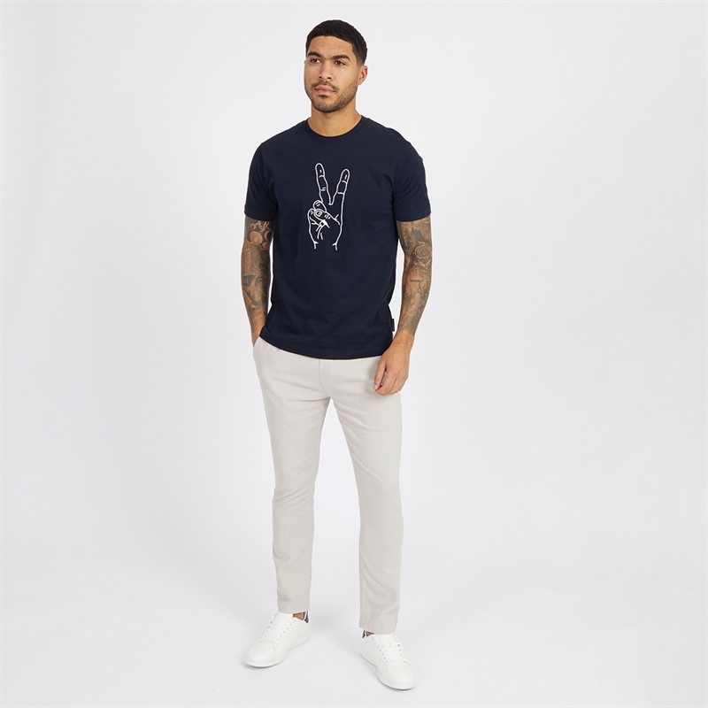 French Connection Mens Drawstring Linen Trousers Stone