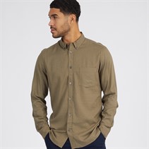 French Connection Mens Long Sleeve Linen Shirt Khaki