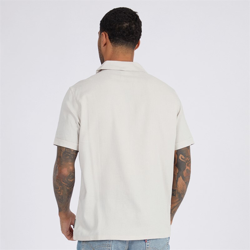 French Connection Mens Short Sleeve Linen Shirt Stone