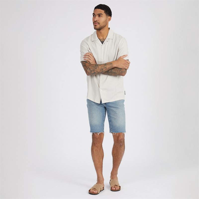 French Connection Mens Short Sleeve Linen Shirt Stone