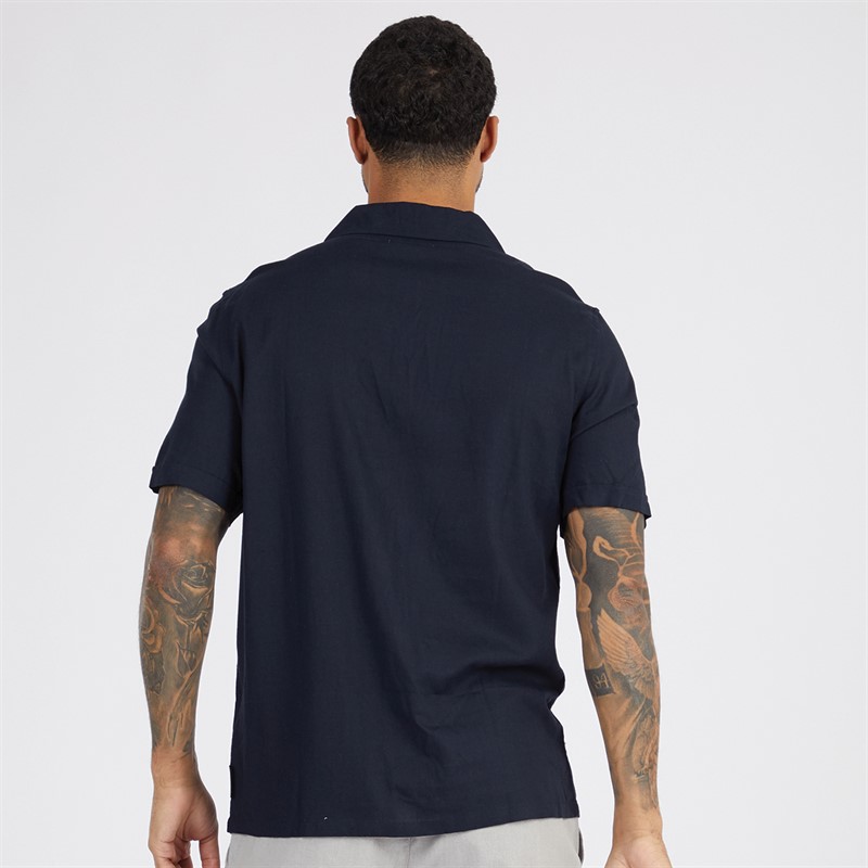 French Connection Mens Short Sleeve Linen Shirt Marine