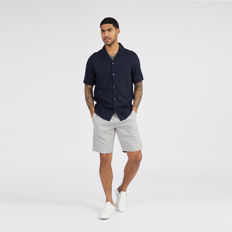 French Connection Mens Short Sleeve Linen Shirt Marine