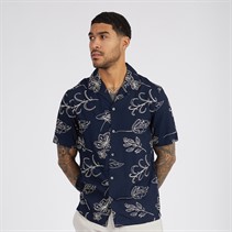 French Connection Mens Short Sleeve Floral Shirt Marine