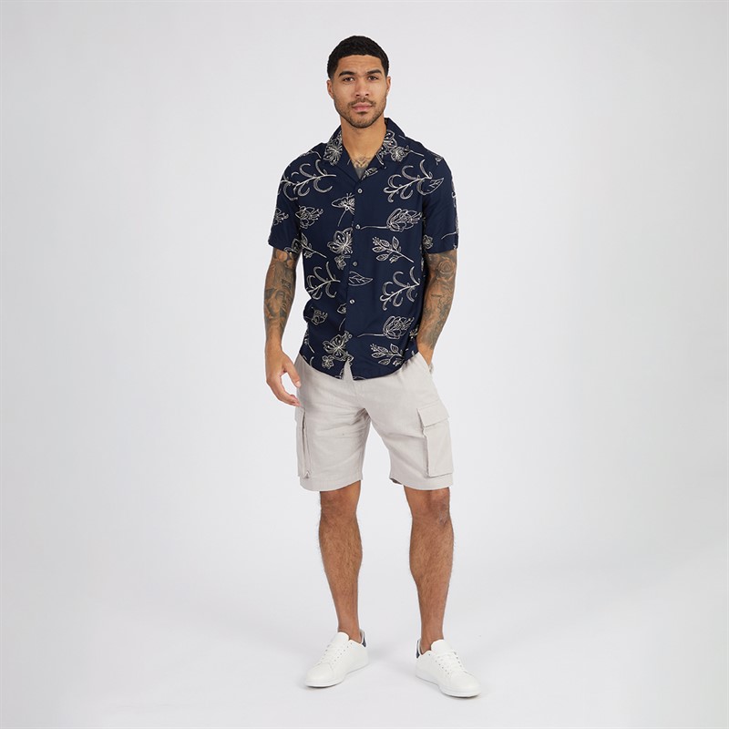 French Connection Mens Short Sleeve Floral Shirt Marine
