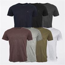 French Connection Mens Seven Pack T-Shirts Multi 2 - Black/White/Marine/Light Grey Marl/Charcoal Mel/Chateaux Mel/Khaki New